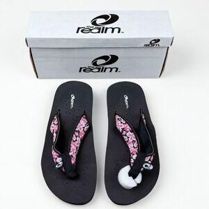 The Realm Fusion Womens Flip Flop Sandals Black Pink Fuschia 62362 Size 7 NEW